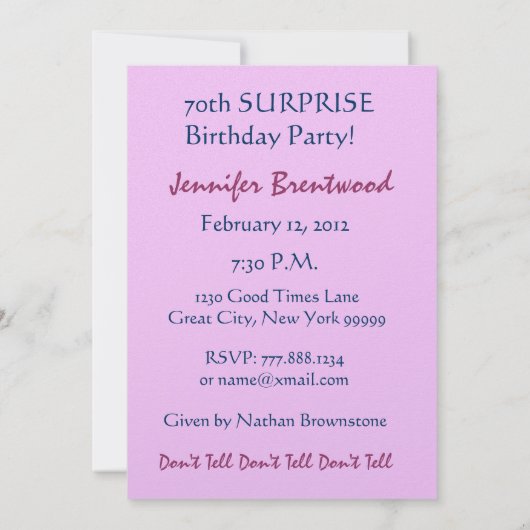 70. - 79. Geburtstagsparty Einladung (Rückseite)