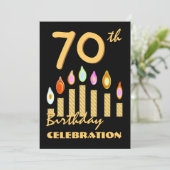 70. - 79. Geburtstagsparty Einladung Gold Candles (Stehend Vorderseite)