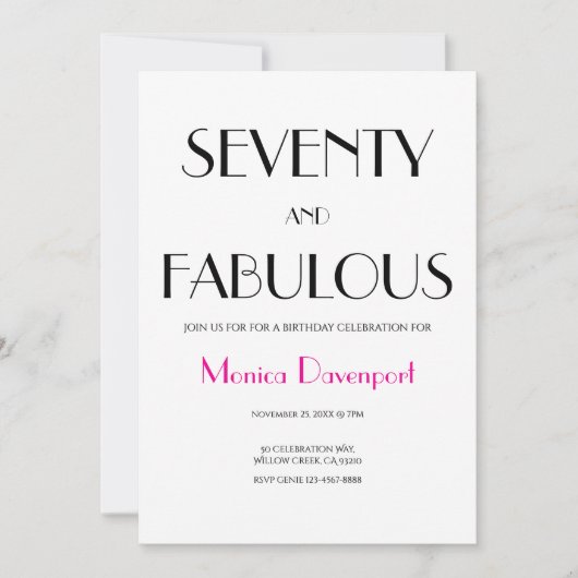 70 and Fabulous | 70 Birthday Party Invitation Einladung (Vorderseite)