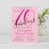 70 and Fabulous Blush Pink Black 70th Birthday Einladung (Stehend Vorderseite)