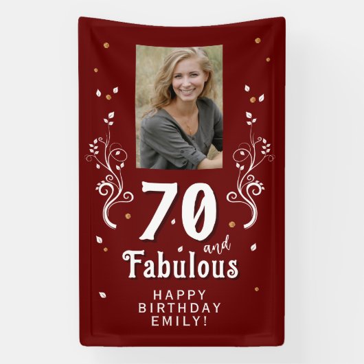 70 and Fabulous Foliage Red 70th Birthday Photo Banner (Vertikal)