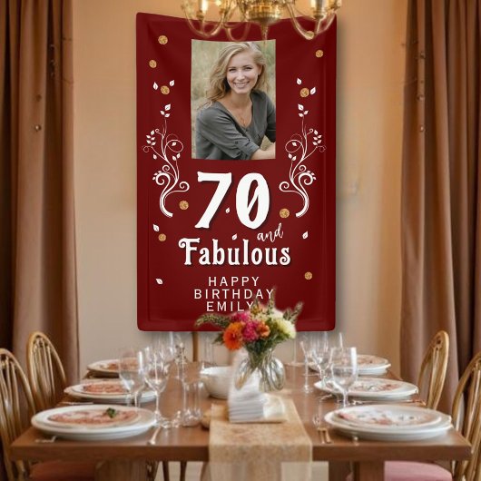 70 and Fabulous Foliage Red 70th Birthday Photo Banner