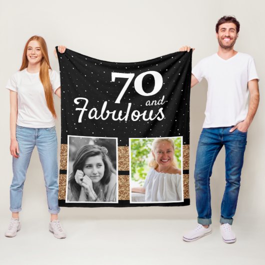 70 and Fabulous Gold Glitter 2 Photo 70th Birthday Fleecedecke (Beispiel)