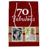 70 and Fabulous Gold Glitter 2 Photo 70th Birthday Mittlere Geschenktüte (Vorderseite)