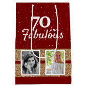70 and Fabulous Gold Glitter 2 Photo 70th Birthday Mittlere Geschenktüte (Rückseite)