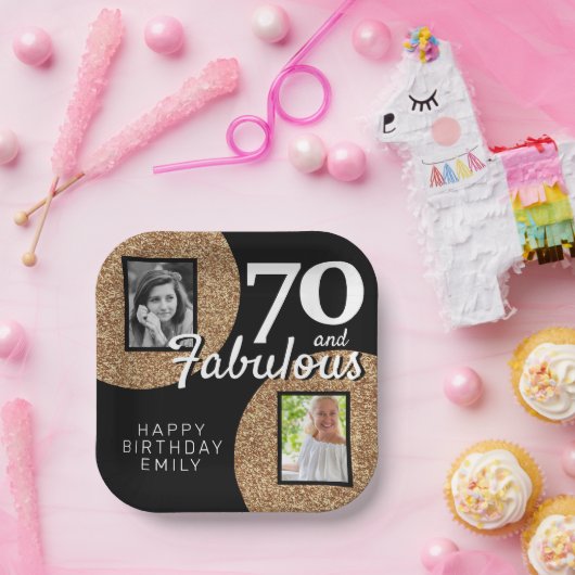 70 and Fabulous Gold Glitter 2 Photo 70th Birthday Pappteller (Party)