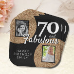 70 and Fabulous Gold Glitter 2 Photo 70th Birthday Pappteller<br><div class="desc">70 and Fabulous Gold Glitter 2 Photo 70th Birthday Party paper plates. Add your photos - you can use an old and new photo. Add your name and age.</div>