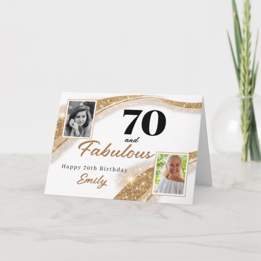 70 and Fabulous Gold Glitter Photo 70th Birthday Karte (Vorderseite)