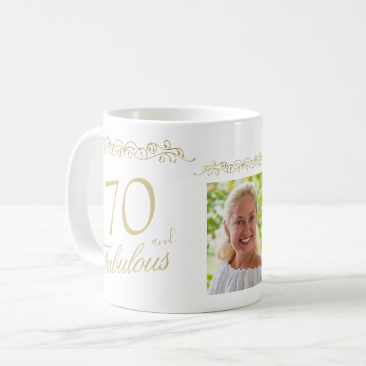 70 and Fabulous Ornament 70th Birthday Photo Kaffeetasse (Vorderseite Links)