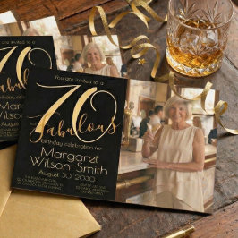 70 and Fabulous Photo Black Gold 70th Birthday Einladung