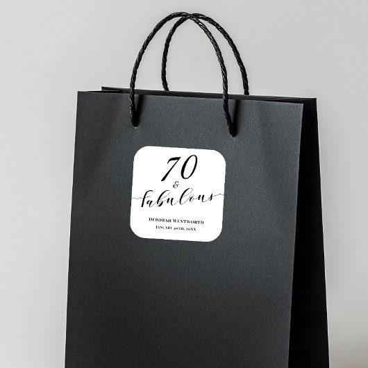 70 and Fabulous Seventy Birthday Elegant Script Quadratischer Aufkleber