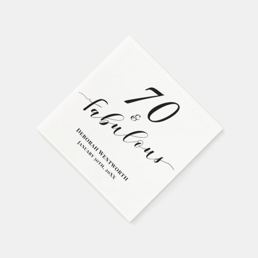 70 and Fabulous Seventy Birthday Elegant Script Serviette (Ecke)