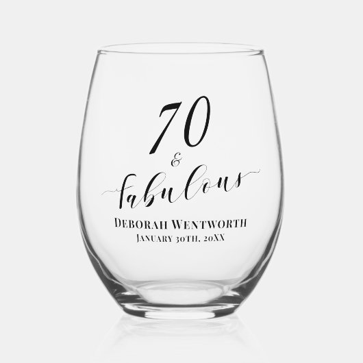 70 and Fabulous Seventy Birthday Elegant Script Weinglas Ohne Stiel (Vorderseite)
