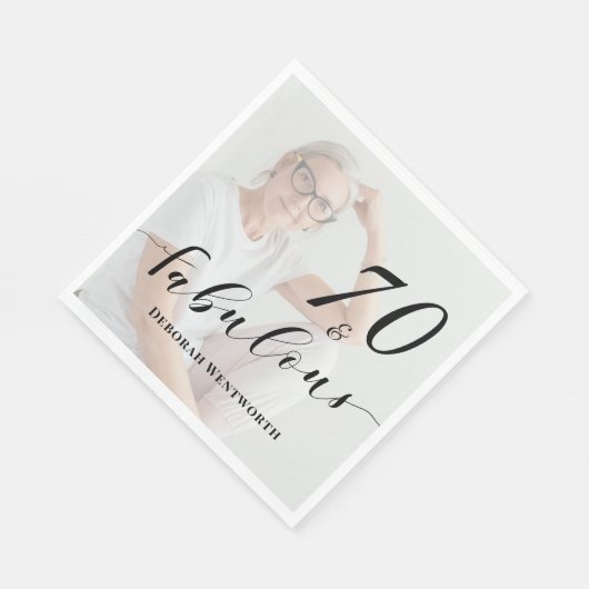 70 and Fabulous Seventy Birthday Script Photo Serviette (Ecke)