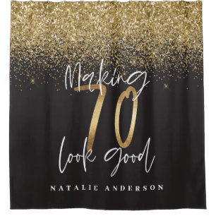 70 aussehen gut Gold Glitzer Geburtstag Duschvorhang