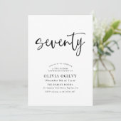 70. B&W Birthday Party Moderne Script Typografie Einladung (Stehend Vorderseite)