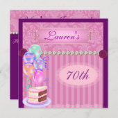 70. BIRTHTAG Vintag rosa Damaskus Einladung (Vorne/Hinten)