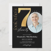 70. Black Gold Geburtstag Einladung mit Foto (Vorderseite)