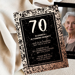 70. Black Rose Gold Foto auf der Rückseite Benutze Folieneinladung
