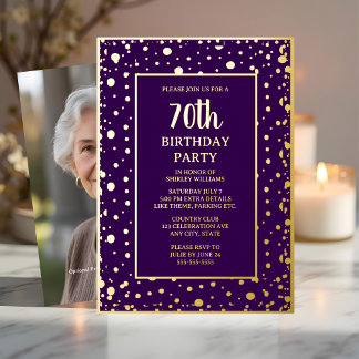 70. Custom Birthday Party Gold Lila texturiert Folieneinladung