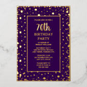 70. Custom Birthday Party Gold Lila texturiert Folieneinladung (Vorderseite)
