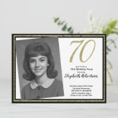 70. Custom Foto White Black und Gold Einladung (Stehend Vorderseite)