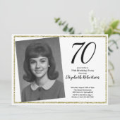 70. Custom Foto White und Gold Einladung (Stehend Vorderseite)