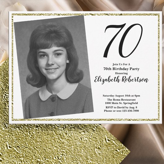 70. Custom Foto White und Gold Einladung