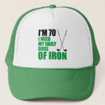 70 Daily Dose Iron Golf Funny Hat Truckerkappe<br><div class="desc">I'm 70 I Need My Daily Dose Of Iron Golfunny hat. Great for a golfer turning seventy. For a seventy year old who loves golfing. Funny Golf pun.</div>