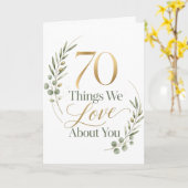 70 Dinge, die wir an dir lieben Ehefrau Karte (Gelbe Blume)