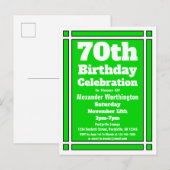 70. Einfache Grüne Geburtstagseinladung Postkarte (Vorne/Hinten)