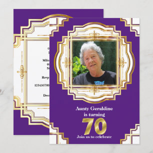 70. elegante goldene lila weiße Fotografie Rahmen Einladung