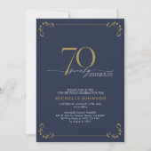 70 & Fabulous Blue & Gold Calligraphie Geburtstag Einladung (Vorderseite)