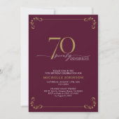 70 & Fabulous Burgundy White & Gold Geburtstag Einladung (Vorderseite)