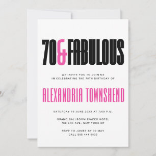 70 & Fabulous Fette moderne Typografie 70. Geburts Einladung