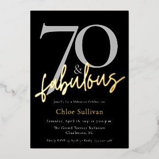 70 & Fabulous Gold Script Chic Birthday Party Folieneinladung