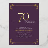 70 & Fabulous Lila & Gold Calligraphy Birthday Folieneinladung (Vorderseite)