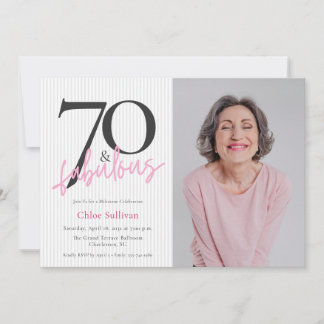 70 & Fabulous Photo Pink Script Birthday Party Einladung