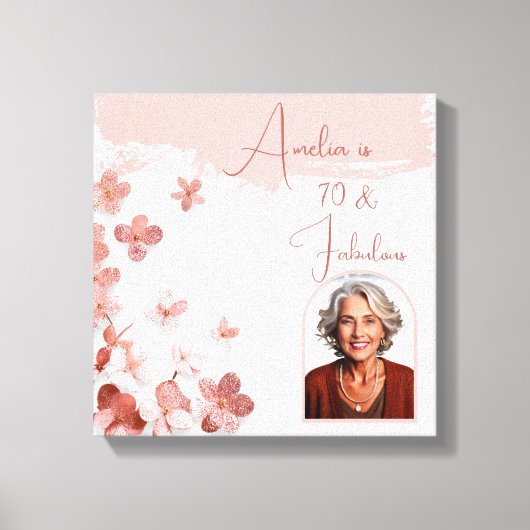 70 & Fabulous Pink Glitzer Blume Foto Geburtstag Leinwanddruck (Vorderseite)