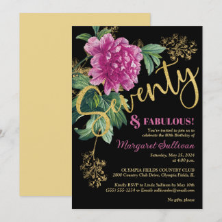 70 & Fabulous Pink Peony Birthday Einladung
