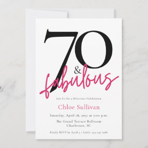 70 & Fabulous Pink Script Chic Geburtstagsfeier Einladung