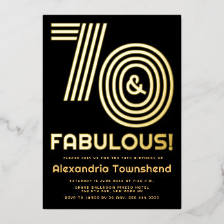 70 & Fabulous Retro-Typografie Goldene 70. Geburts Folieneinladung