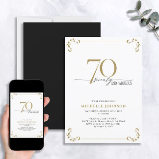 70 & Fabulous Schwarz-weiß & Gold Geburtstag Einladung