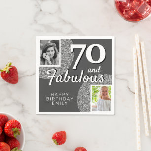 70 & Fabulous Silver Glitzer 2 Foto 70. Geburtstag Serviette