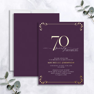 70 & Fantastisch Lila & Gold Kalligrafie Geburtsta Folieneinladung