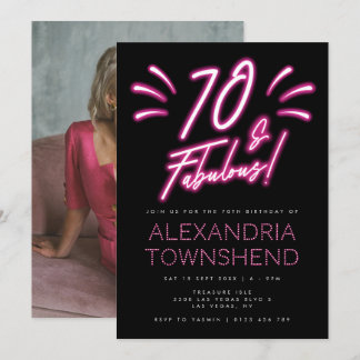 70 & fantastische Neonlichter Rosa Schwarz 70. Geb Einladung