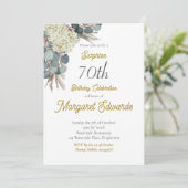 70. Flora Elegant Modernes Foto Geburtstag Einladung (Stehend Vorderseite)