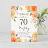 70. Floral Orange Yellow Boho Wasserfarbe Geburtst Einladung (Stehend Vorderseite)