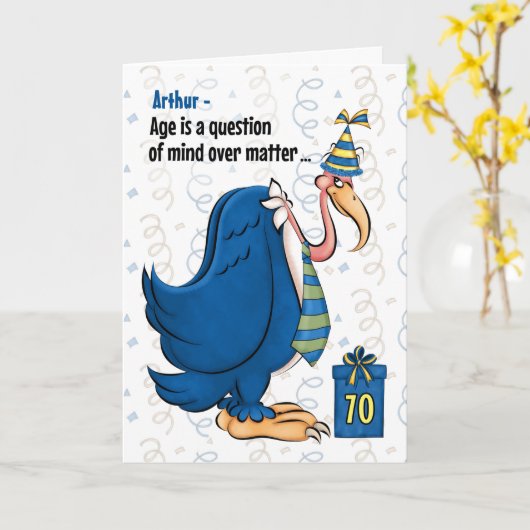 70. Funny Birthday Blue Buzzard mit Namen Karte (Gelbe Blume)