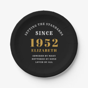 70. Geburtstag 1952 Elegant Chic Gold Black Pappteller